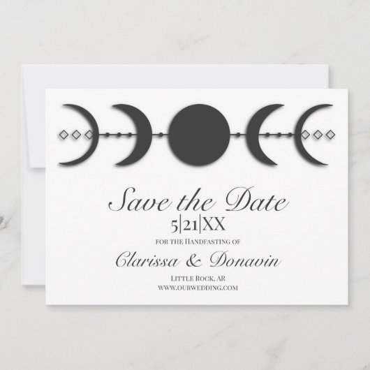 Zwart-witte maan fase Wiccan Handfasting Save The Date (Voorkant)