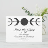 Zwart-witte maan fase Wiccan Handfasting Save The Date (Staand voorkant)