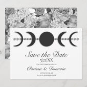 Zwart-witte maan fase Wiccan Handfasting Save The Date (Voorkant / Achterkant)