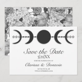 Zwart-witte maan fase Wiccan Handfasting Save The Date