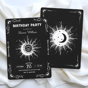 Zwart witte maan zon tarot hemels verjaardag kaart