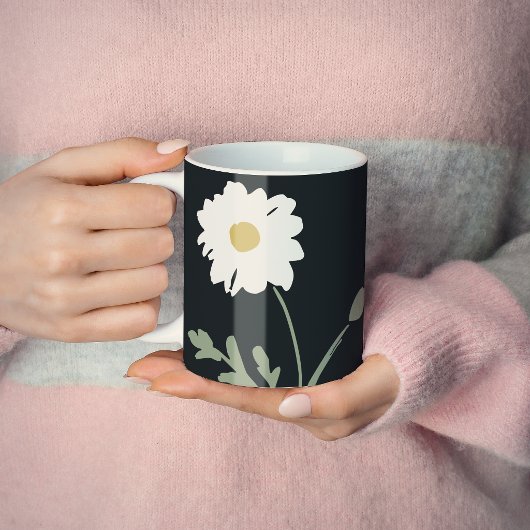 Zwart-Witte Madelief & Aangepaste Tekst Moderne Bo Koffiemok