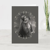 Zwart-witte Madonna en kind met zilveren Lijst Feestdagen Kaart (Voorkant)