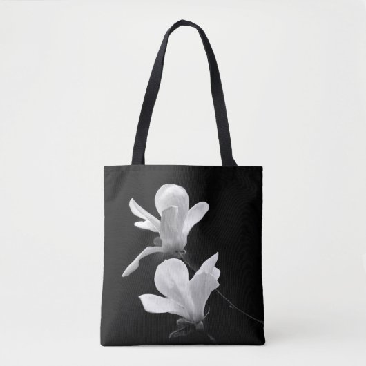 Zwart-witte Magnolia Tote Bag (Voorkant)