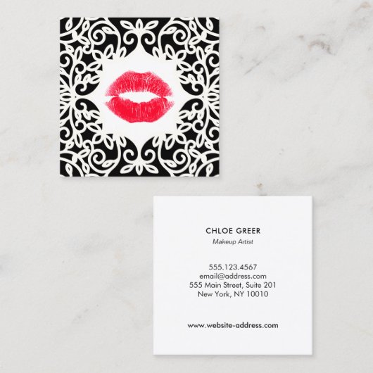 Zwart-witte makreel kunstenaar die het Rode Lips-p Vierkante Visitekaartje (Voorkant / Achterkant)