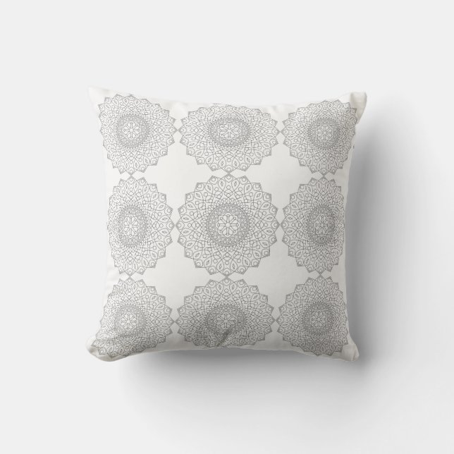 Zwart Witte Mandala Cirkelpatroon Kussen (Voorkant)