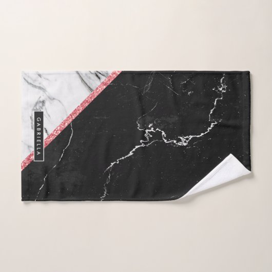 Zwart-witte marmer bad handdoek (Handdoek)