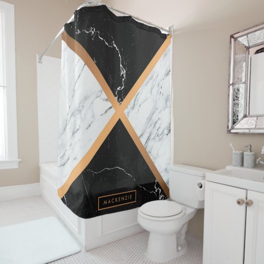 Zwart-witte marmer douchegordijn (In situ)