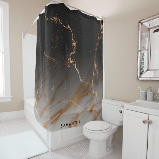 Zwart-witte marmer douchegordijn (In situ)