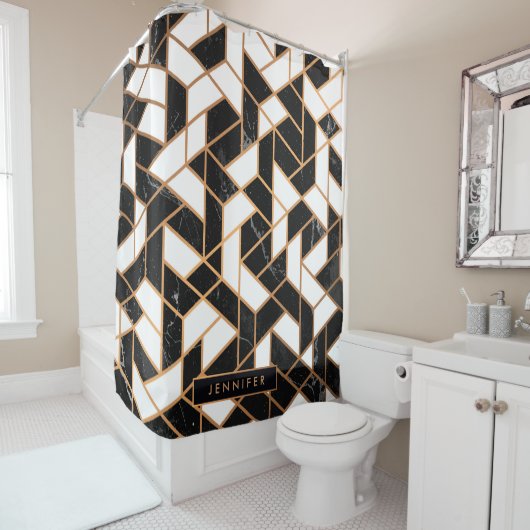 Zwart-witte marmer douchegordijn (In situ)