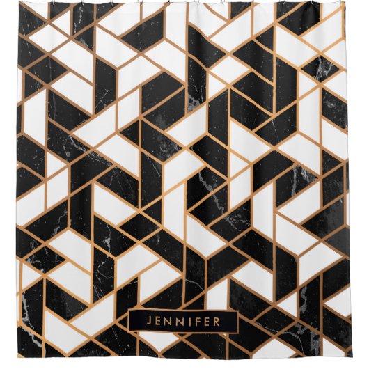 Zwart-witte marmer douchegordijn (Voorkant)