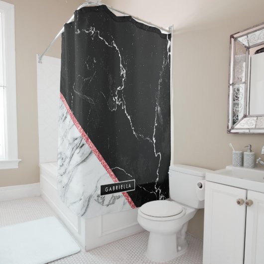 Zwart-witte marmer douchegordijn (In situ)