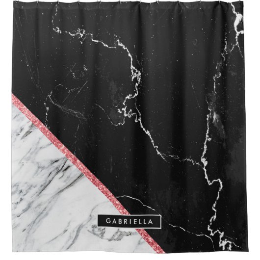Zwart-witte marmer douchegordijn (Voorkant)