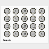 Zwart-witte marmer Gold-monogrammen Ronde Sticker (Vel)