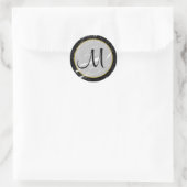 Zwart-witte marmer Gold-monogrammen Ronde Sticker (Tas)