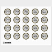 Zwart-witte marmer Gold-monogrammen Ronde Sticker (Vel)