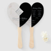 Zwart Witte Marmer Grijze Monogram Huwelijksprogra Handwaaier (Voorkant en achterkant)