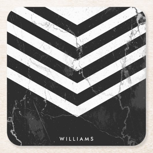 Zwart-witte marmer kartonnen onderzetters (Voorkant)