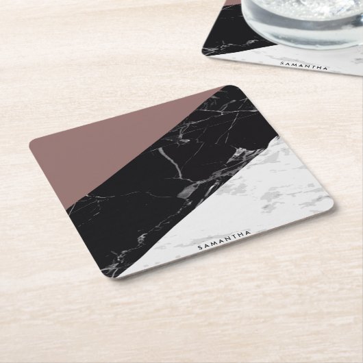 Zwart-witte marmer kartonnen onderzetters (Schuin)
