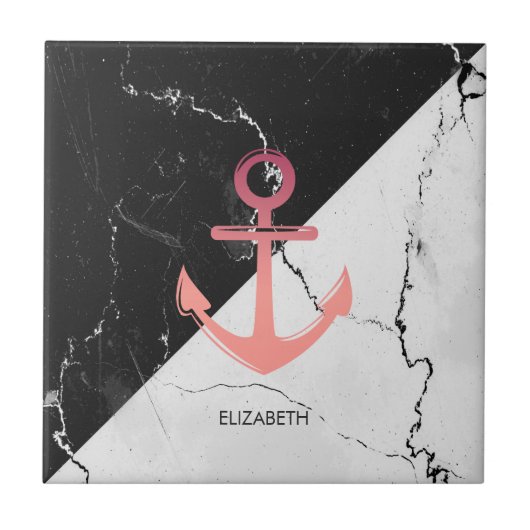 Zwart-witte marmer met Anchor Tegeltje (Voorkant)