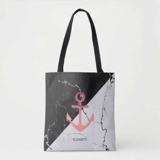 Zwart-witte marmer met Anchor Tote Bag (Voorkant)