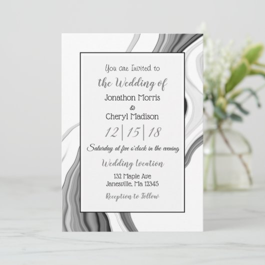 Zwart-witte marmer met fluid Art Weddenschap Kaart (Staand voorkant)