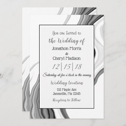 Zwart-witte marmer met fluid Art Weddenschap Kaart (Voorkant / Achterkant)