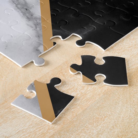 Zwart-witte marmer Puzzle - Uw Letter/Leeftijd Legpuzzel (Zijkant)