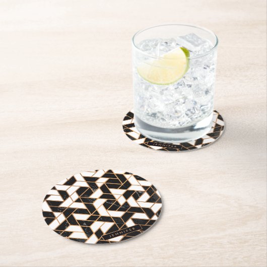 Zwart-witte marmer ronde kartonnen onderzetter (Insitu)