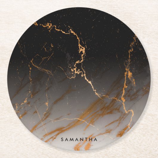 Zwart-witte marmer ronde kartonnen onderzetter (Voorkant)