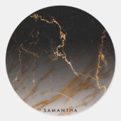 Zwart-witte marmer ronde sticker (Voorkant)