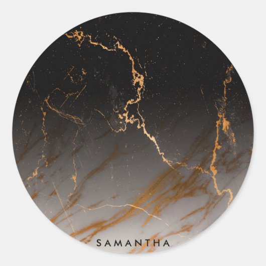 Zwart-witte marmer ronde sticker (Voorkant)
