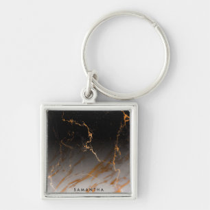 Zwart-witte marmer sleutelhanger