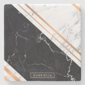 Zwart-witte marmer stenen onderzetter (Voorkant)