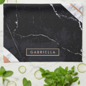 Zwart-witte marmer theedoek (Gevouwen)