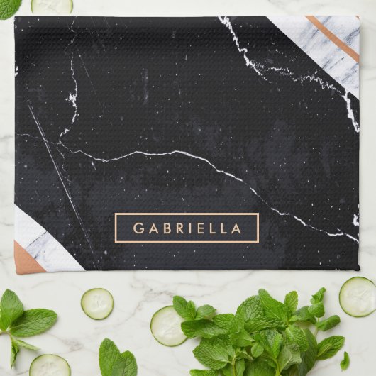 Zwart-witte marmer theedoek (Gevouwen)