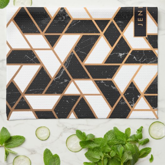 Zwart-witte marmer theedoek (Gevouwen)