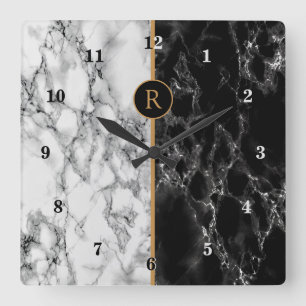 Zwart-witte marmer -  - vierkante klok