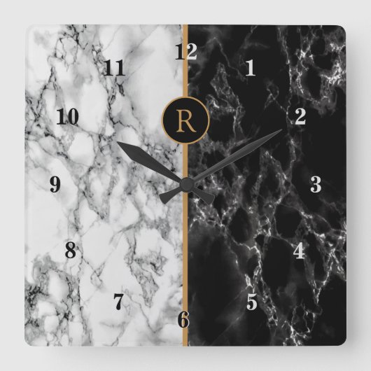 Zwart-witte marmer -  - vierkante klok (Voorkant)