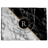 Zwart-witte marmer - voeg uw brief/leeftijd toe groot cadeauzakje (Achterkant)