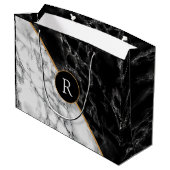 Zwart-witte marmer - voeg uw brief/leeftijd toe groot cadeauzakje (Achterkant Gekanteld)