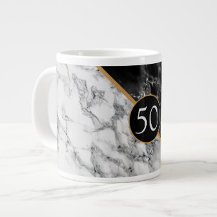 Zwart-witte marmer - voeg uw leeftijd toe grote koffiekop