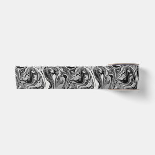 Zwart Witte Marmer Werveling Monochroom Abstract Satijnen Lint