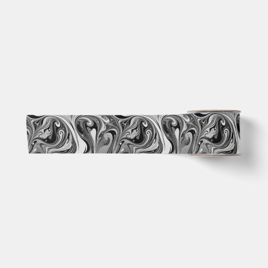 Zwart Witte Marmer Werveling Monochroom Abstract Satijnen Lint (Voorkant)