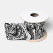 Zwart Witte Marmer Werveling Monochroom Abstract Satijnen Lint (Spoel)