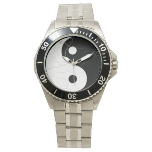 Zwart-witte marmer Yin Yang Horloge