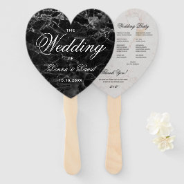 Zwart Witte Marmeren Hart Elegant Trouwprogramma Handwaaier