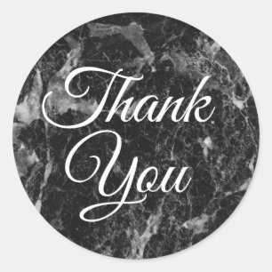 Zwart & Witte Marmeren Moderne Trendy Favor Behand Ronde Sticker