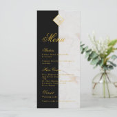 Zwart Witte Marmeren Monogram Calligrafie Nep Goud Menu (Staand voorkant)