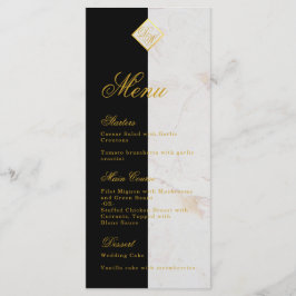 Zwart Witte Marmeren Monogram Calligrafie Nep Goud Menu